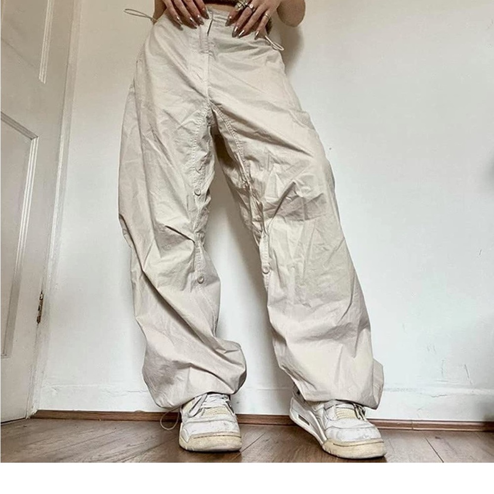 Parachute Cargo Trousers Loose Oversized Drawstring Punk Sweatpants Wide Leg